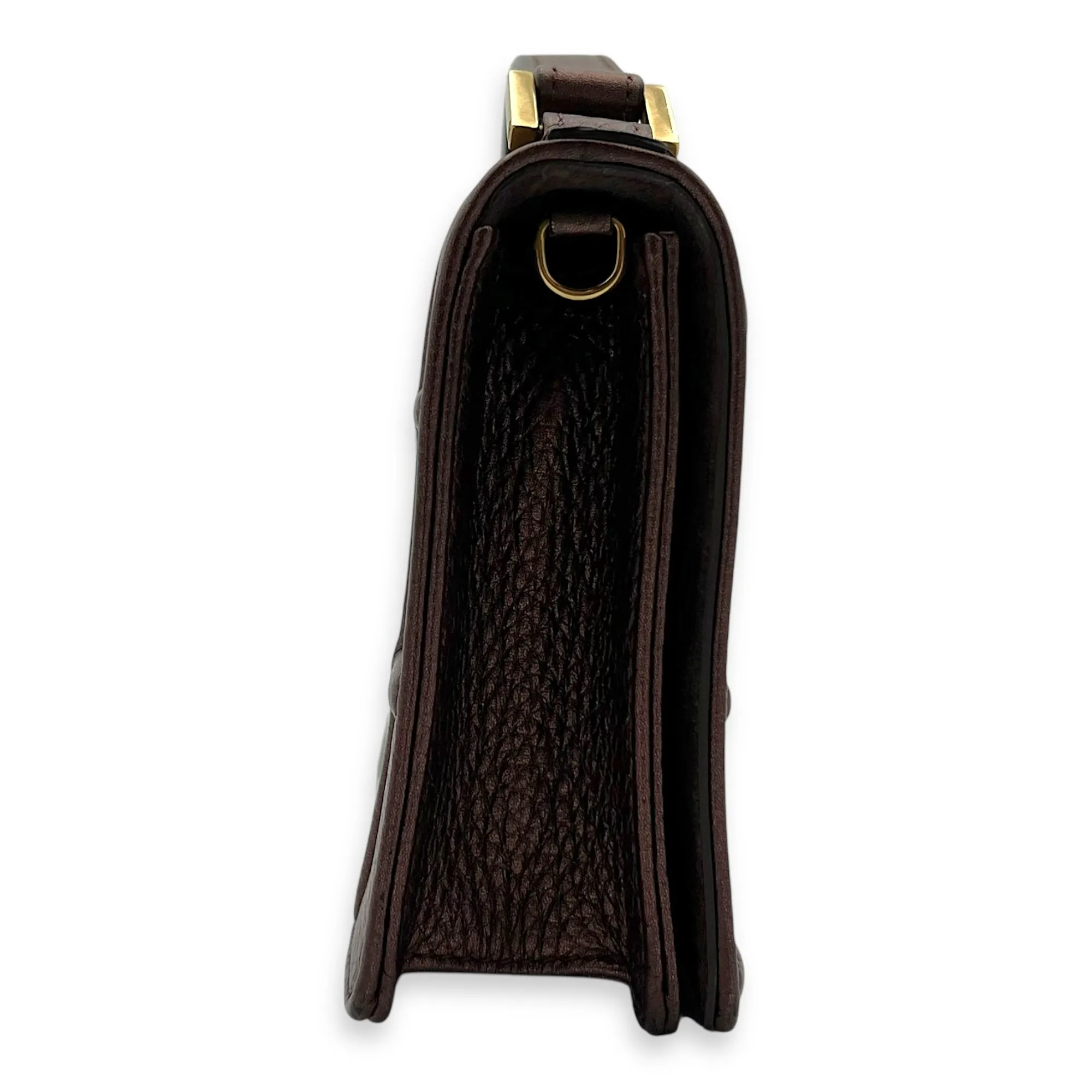 Diorama Metallic Bronze Wallet On Chain in Calfskin, Gold hardware