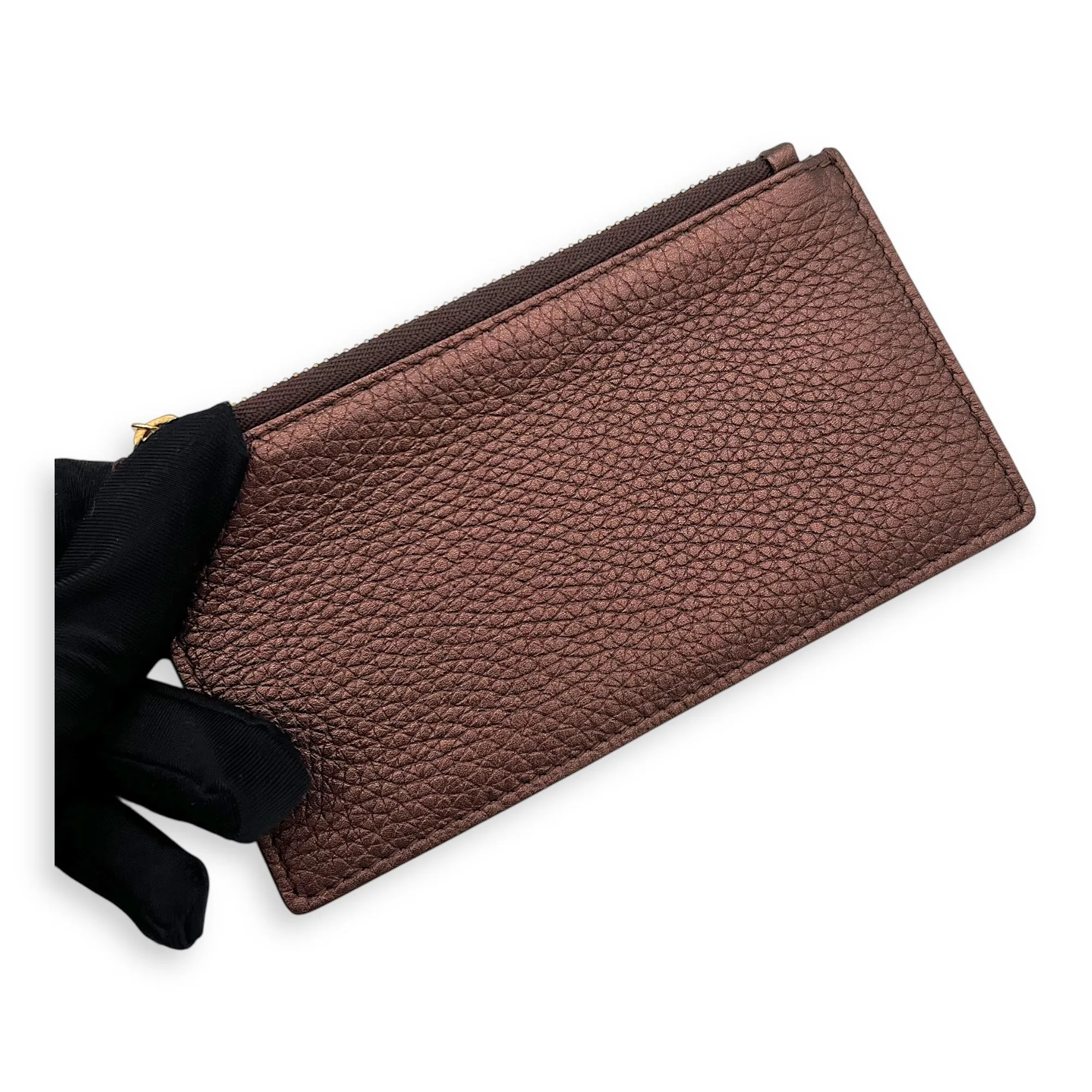Diorama Metallic Bronze Wallet On Chain in Calfskin, Gold hardware