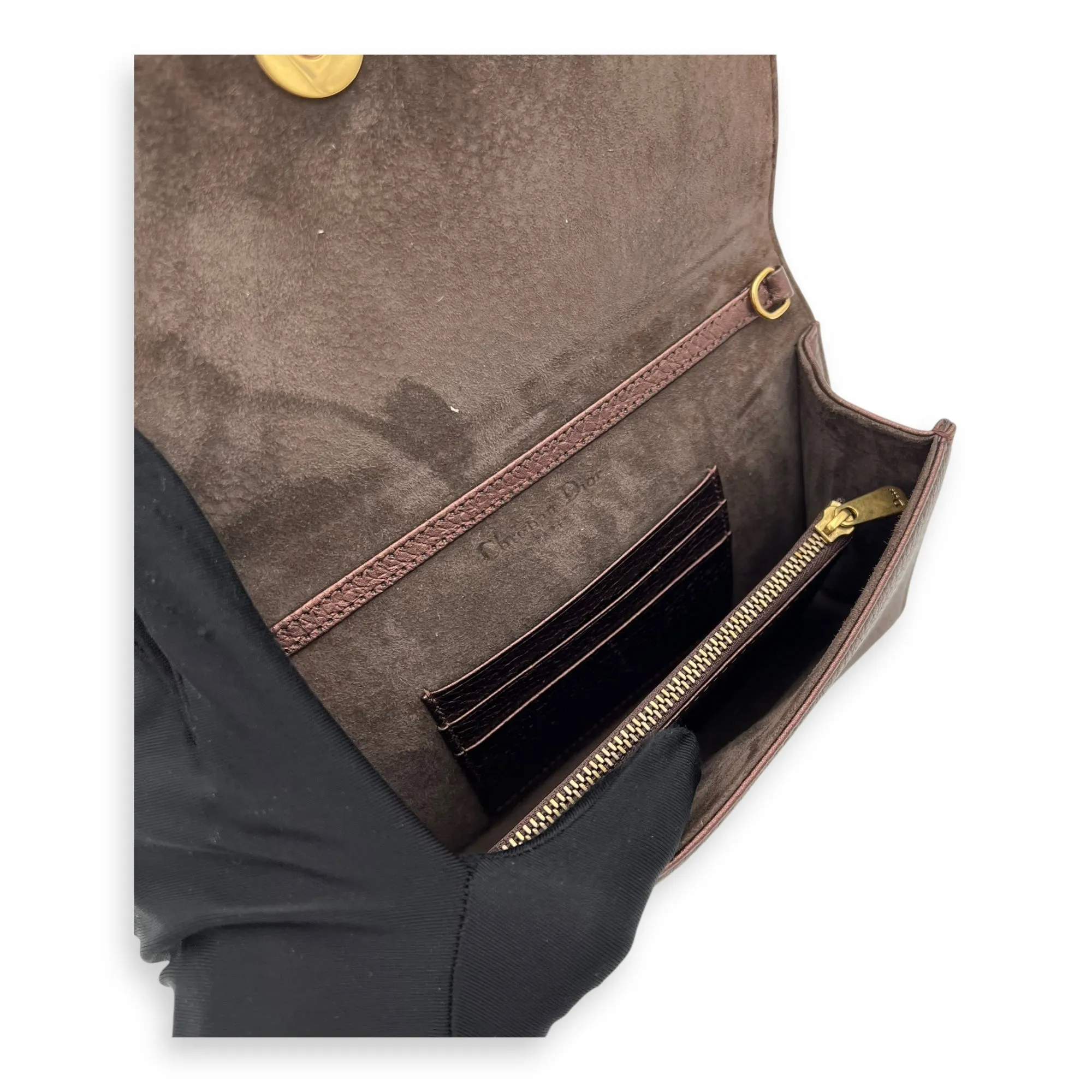 Diorama Metallic Bronze Wallet On Chain in Calfskin, Gold hardware