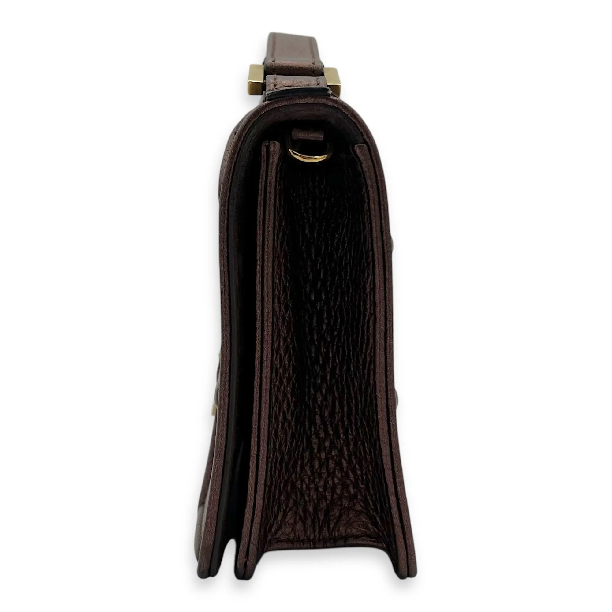 Diorama Metallic Bronze Wallet On Chain in Calfskin, Gold hardware