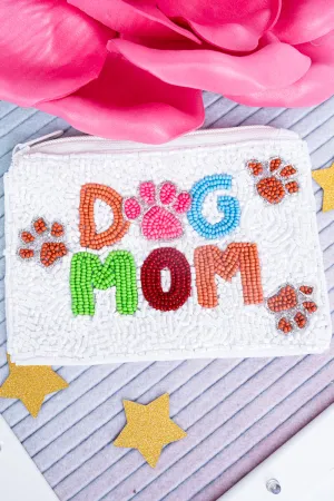 Dog Mom White Seed Bead Coin Purse