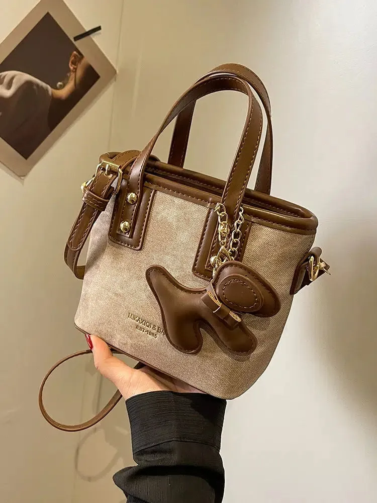 Dog Tag Charm Bucket Shaped Bag