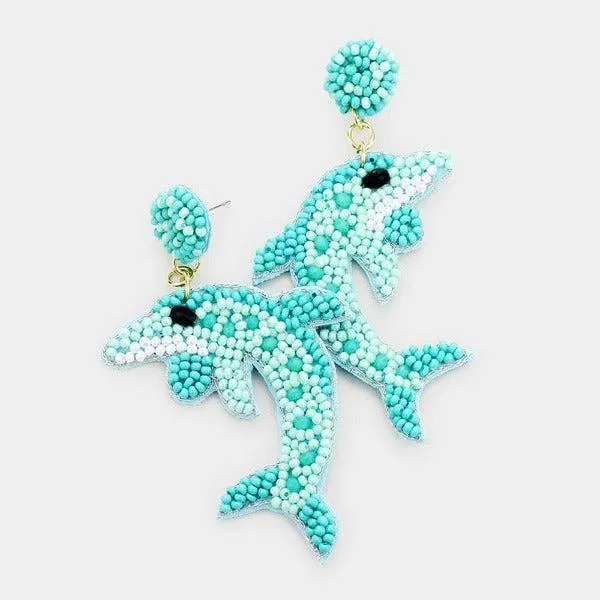 Dolphin Blue Seed Bead Felt Back Earrings