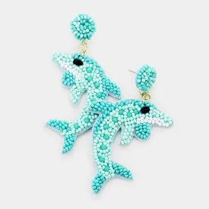 Dolphin Blue Seed Bead Felt Back Earrings