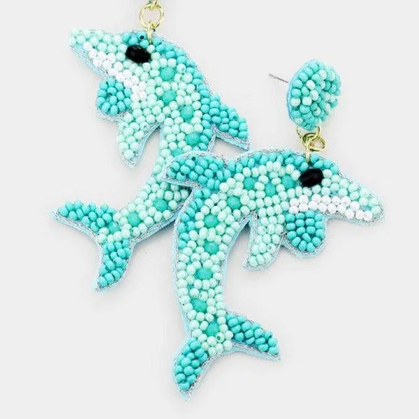 Dolphin Blue Seed Bead Felt Back Earrings