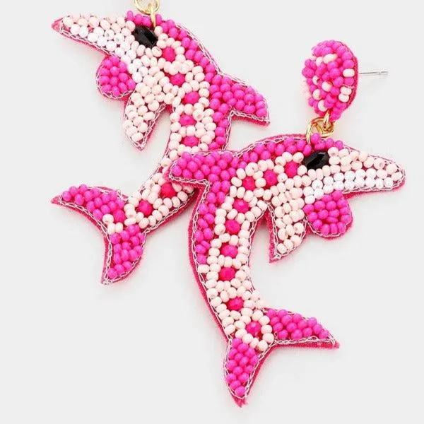 Dolphin Pink Seed Bead Felt Back Earrings