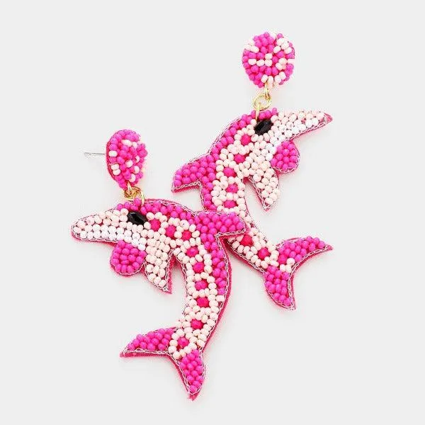 Dolphin Pink Seed Bead Felt Back Earrings