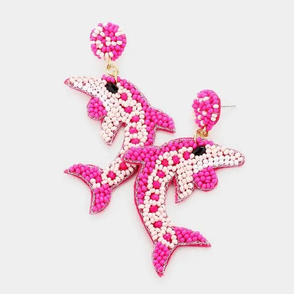 Dolphin Pink Seed Bead Felt Back Earrings