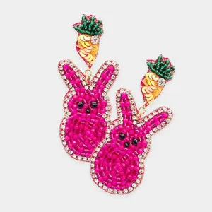 Easter Bunny Sequin Beaded Carrot Dangle Earrings