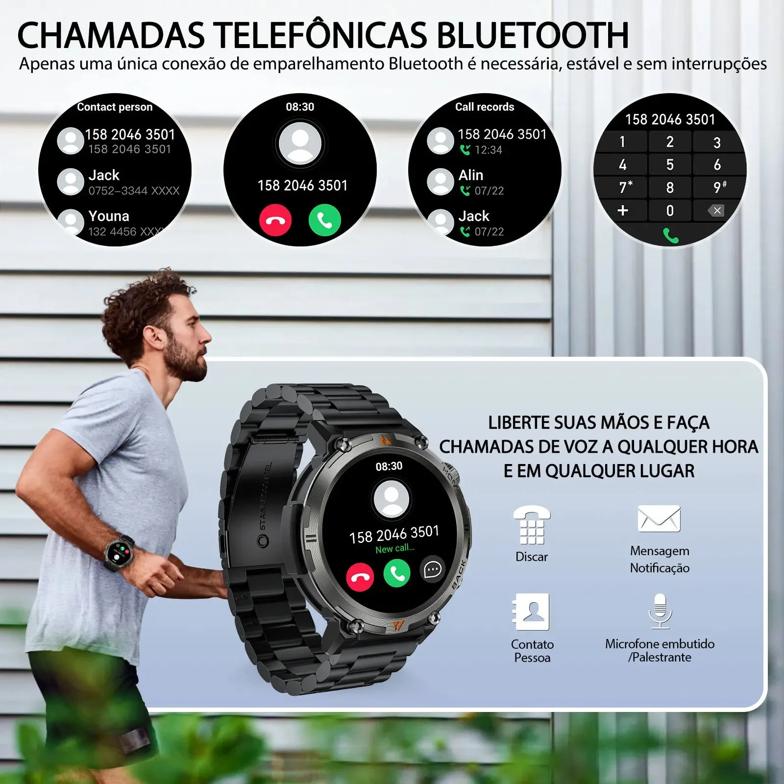 EIGIIS KE3 Bluetooth Call Smart Watch Men Full Touch Screen Health Monitor Clock With Flashlight Men SmartWatch For IOS Android