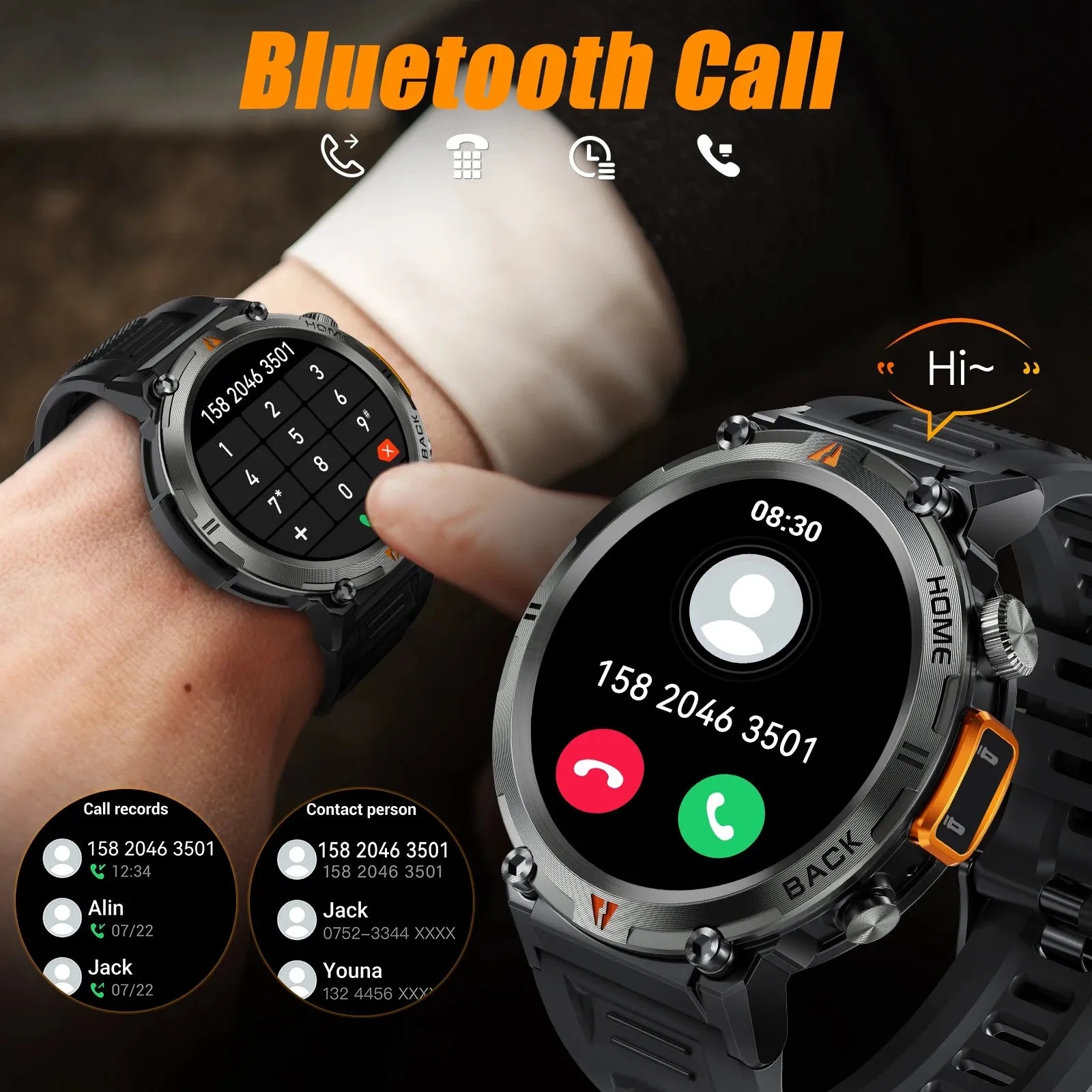 EIGIIS KE3 Bluetooth Call Smart Watch Men Full Touch Screen Health Monitor Clock With Flashlight Men SmartWatch For IOS Android