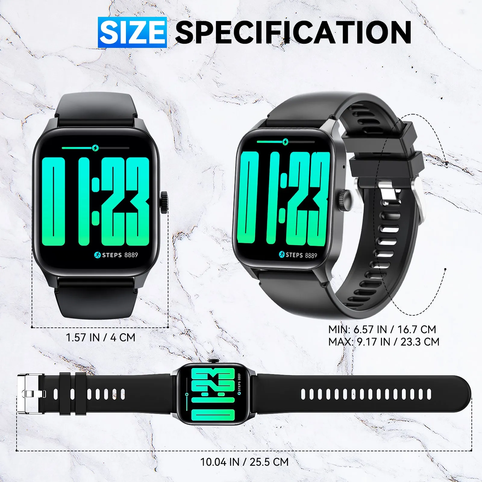 EIGIIS QS56 Smart Watch 1.83" HD Big Screen Smartwatch, IP67 Waterproof Fitness Watch with 110  Sport Modes for Android iOS
