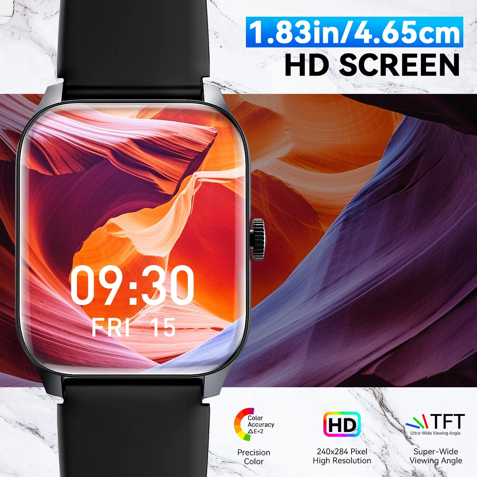 EIGIIS QS56 Smart Watch 1.83" HD Big Screen Smartwatch, IP67 Waterproof Fitness Watch with 110  Sport Modes for Android iOS