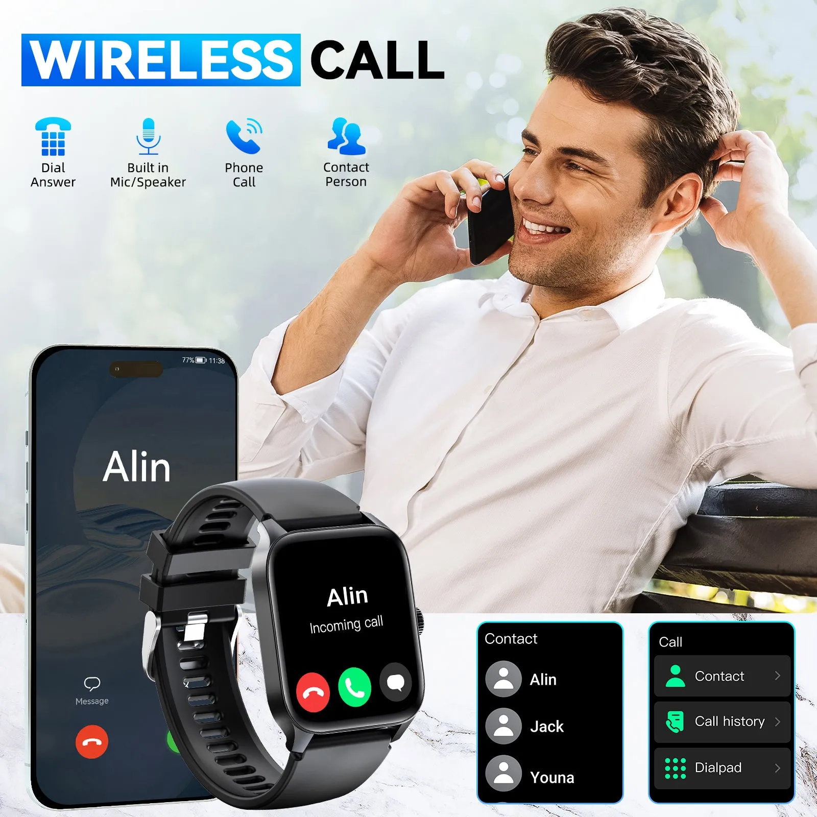EIGIIS QS56 Smart Watch 1.83" HD Big Screen Smartwatch, IP67 Waterproof Fitness Watch with 110  Sport Modes for Android iOS