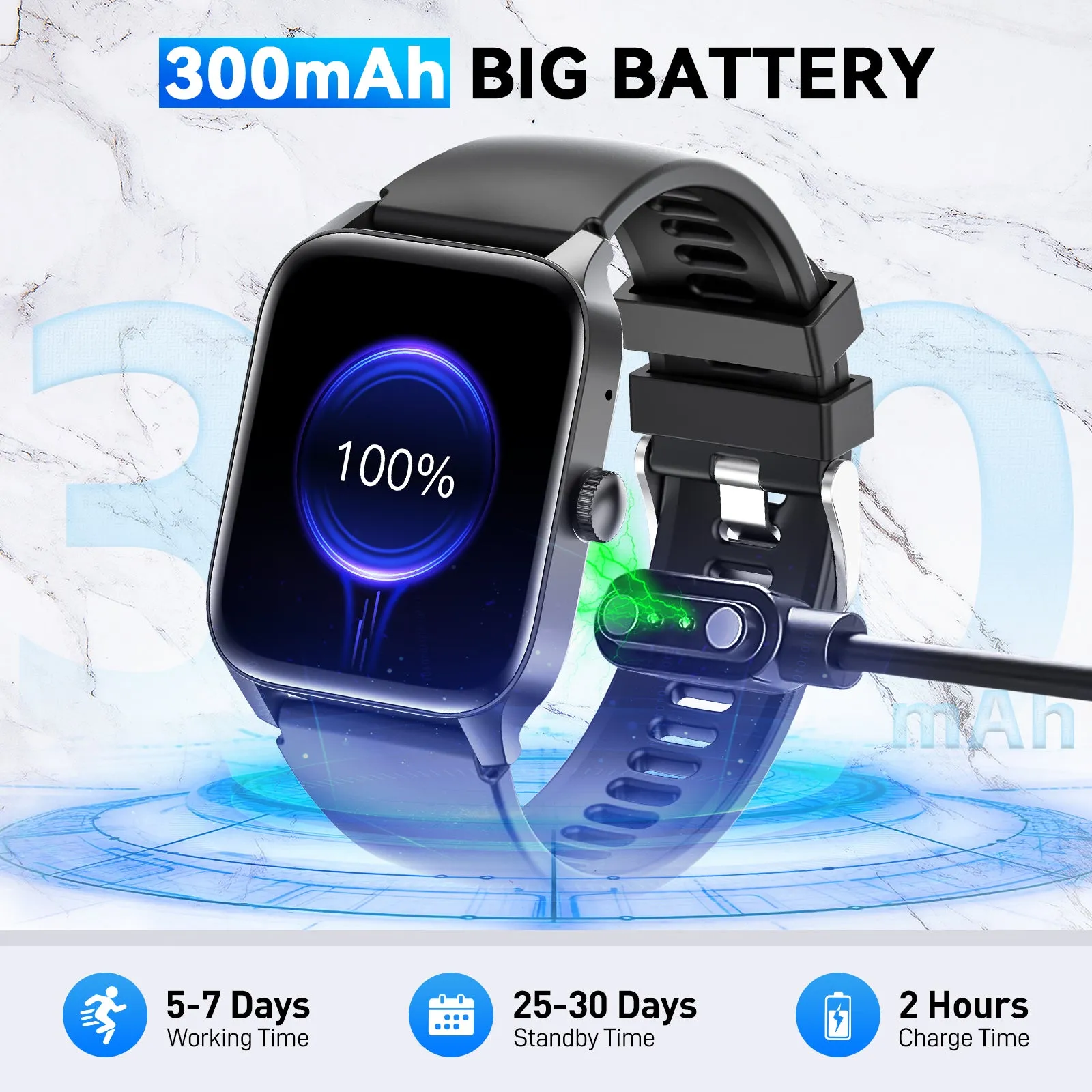EIGIIS QS56 Smart Watch 1.83" HD Big Screen Smartwatch, IP67 Waterproof Fitness Watch with 110  Sport Modes for Android iOS