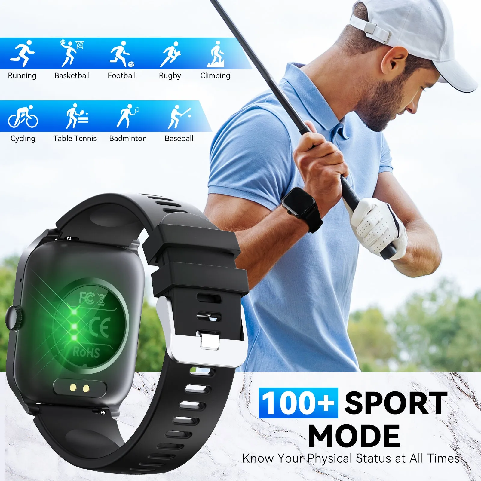 EIGIIS QS56 Smart Watch 1.83" HD Big Screen Smartwatch, IP67 Waterproof Fitness Watch with 110  Sport Modes for Android iOS