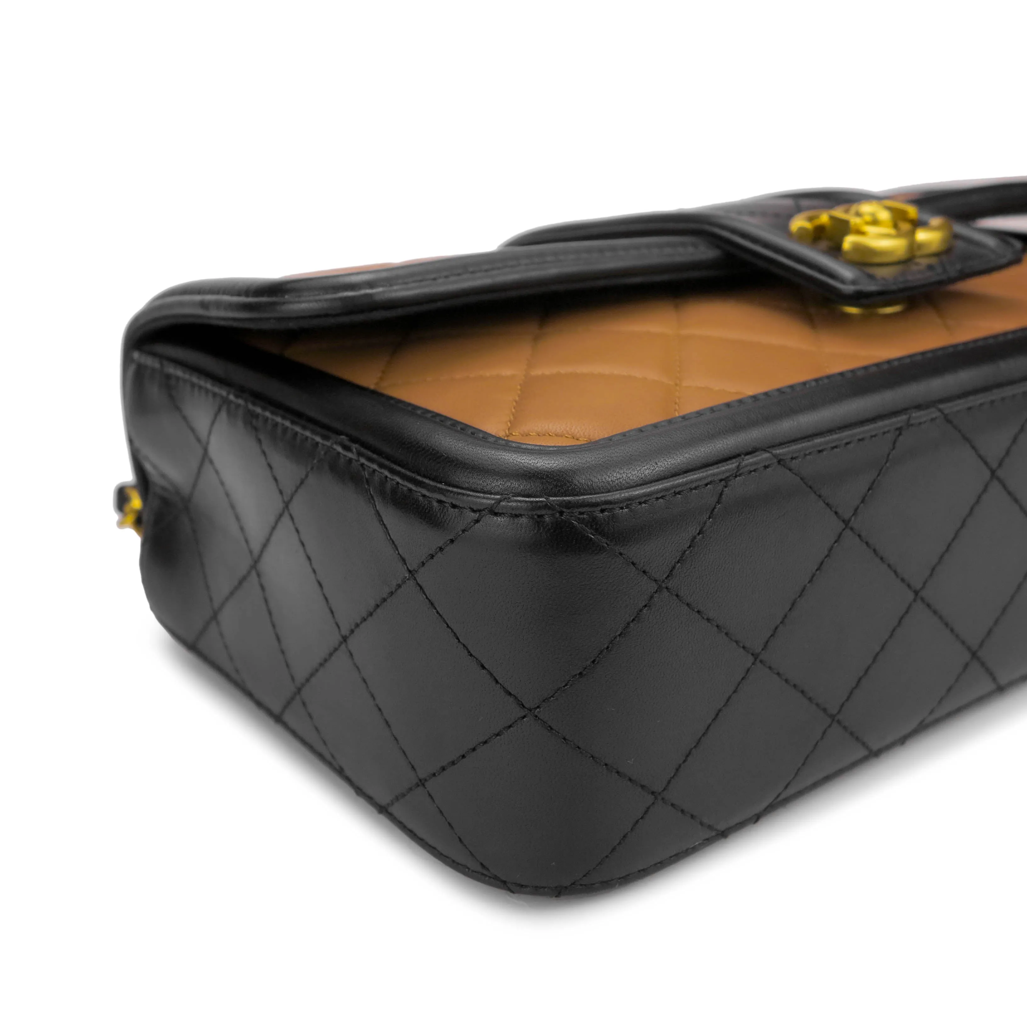 Elegant CC Medium Flap Bag in Caramel Black Lambskin