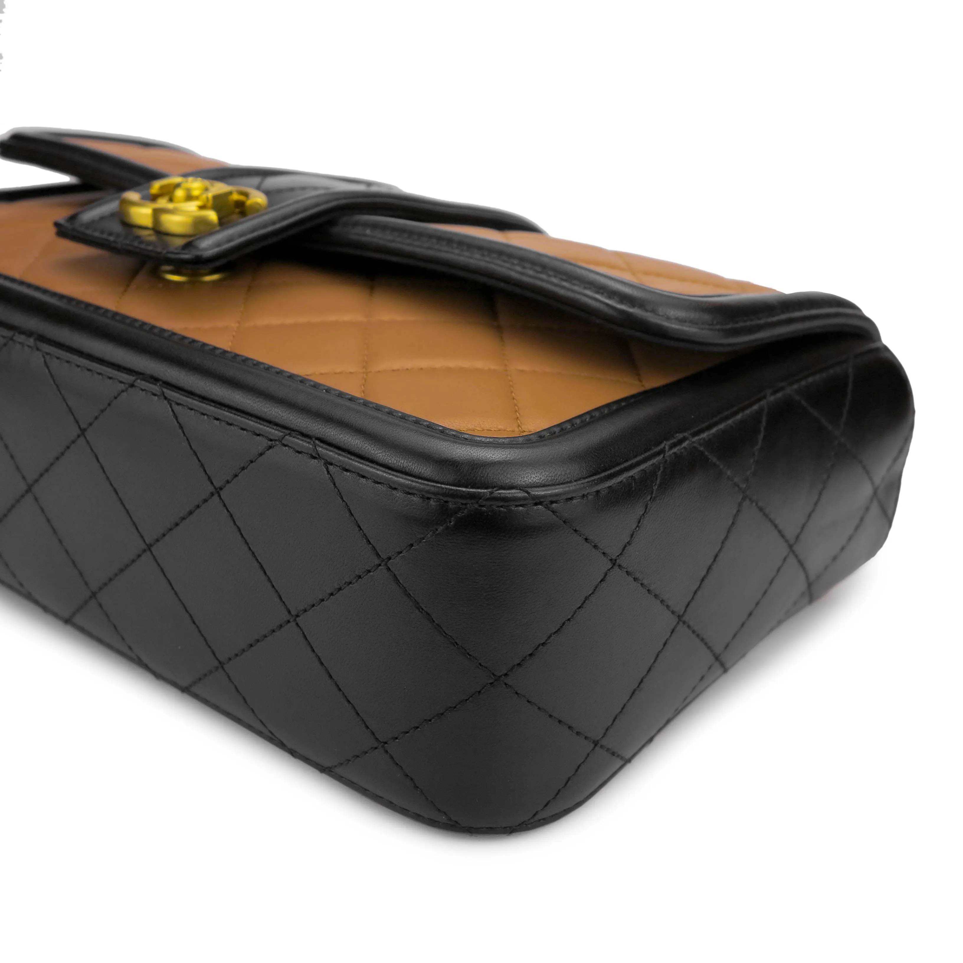 Elegant CC Medium Flap Bag in Caramel Black Lambskin