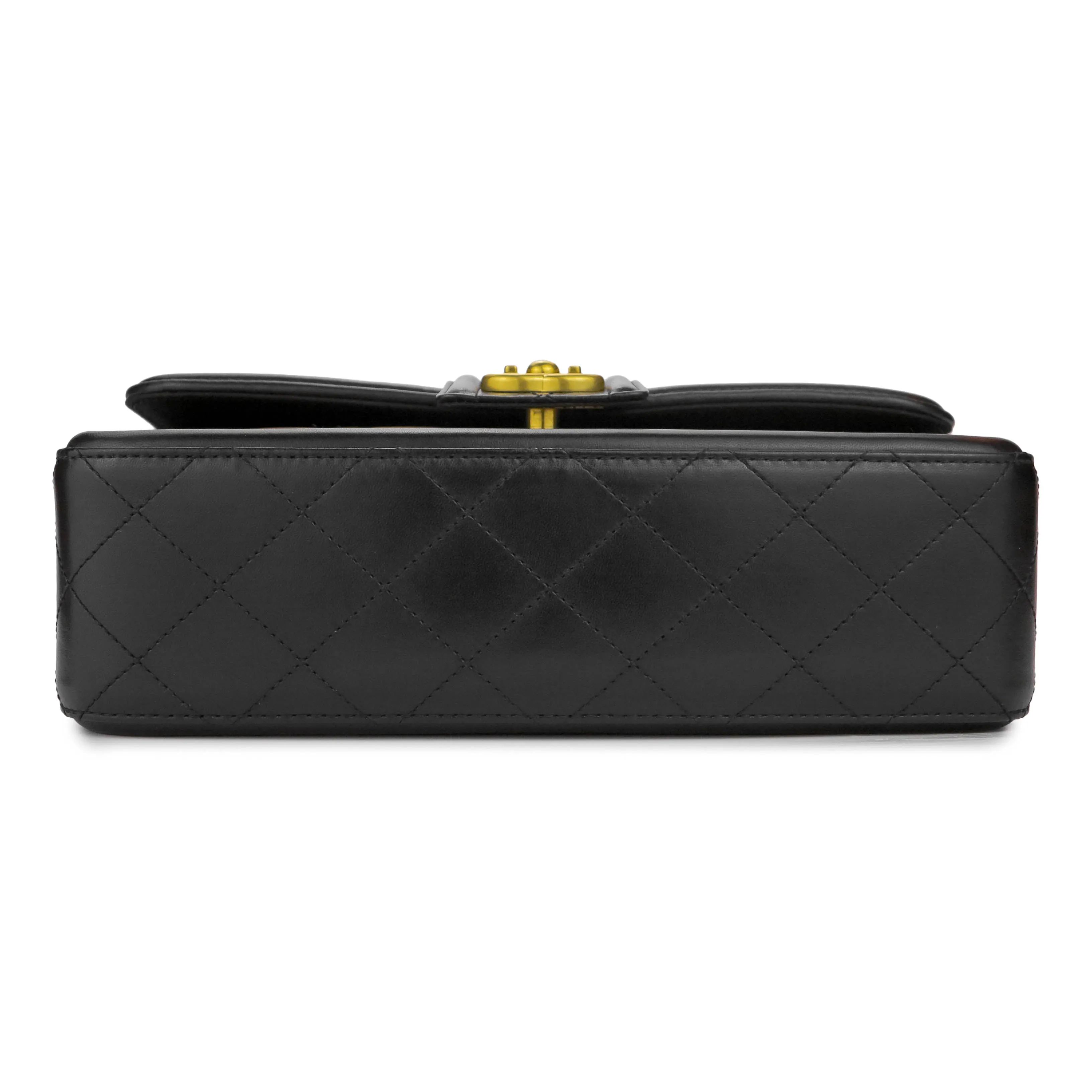 Elegant CC Medium Flap Bag in Caramel Black Lambskin