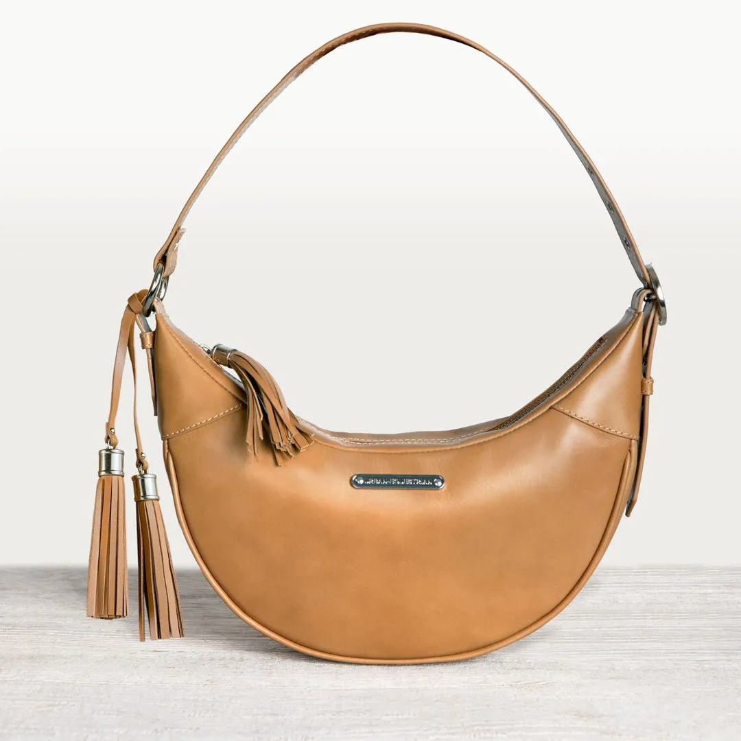 Elle - Equestrian Half-Moon Vanity Bag in Caramel Italian Leather