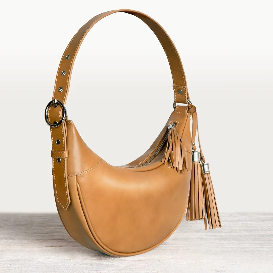 Elle - Equestrian Half-Moon Vanity Bag in Caramel Italian Leather