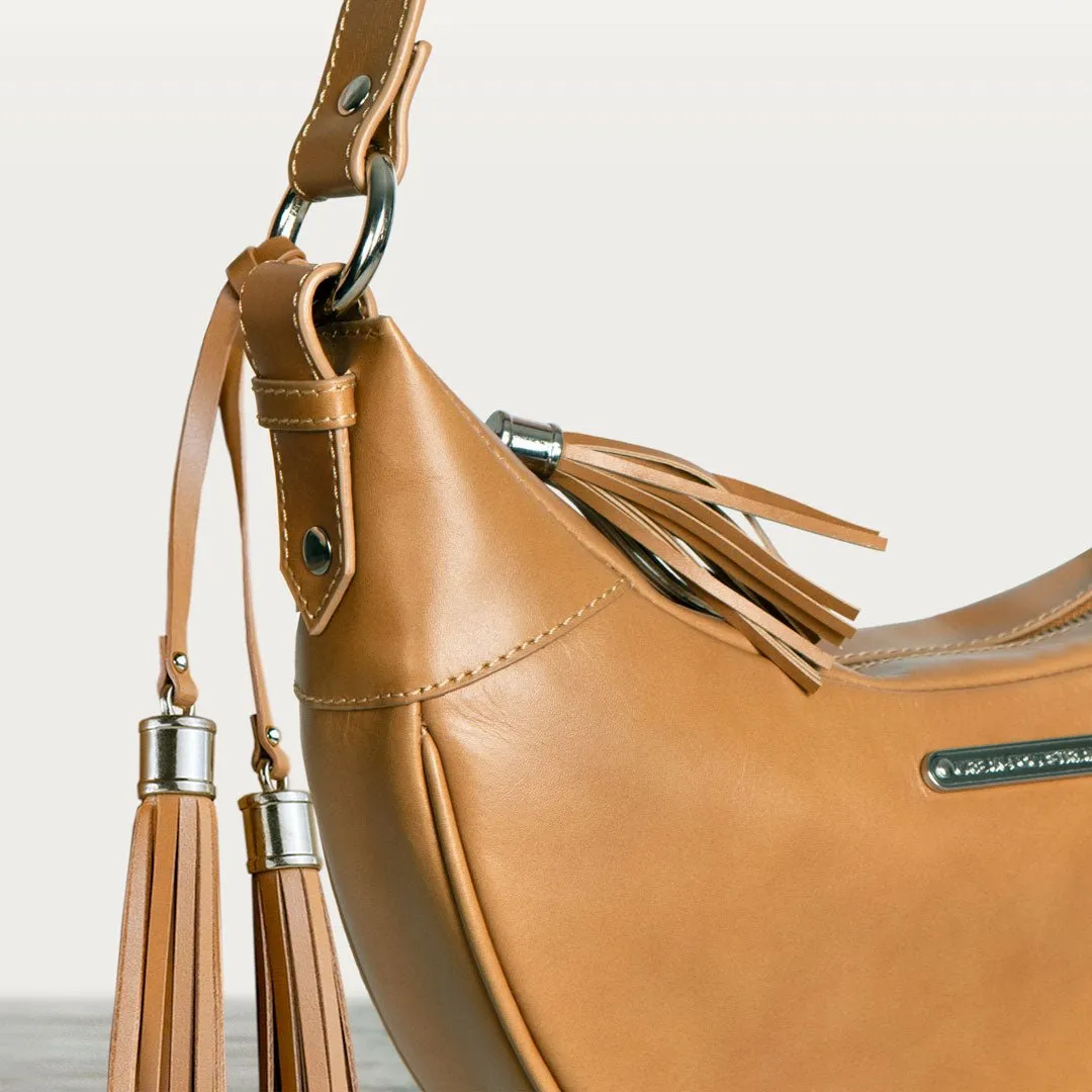 Elle - Equestrian Half-Moon Vanity Bag in Caramel Italian Leather