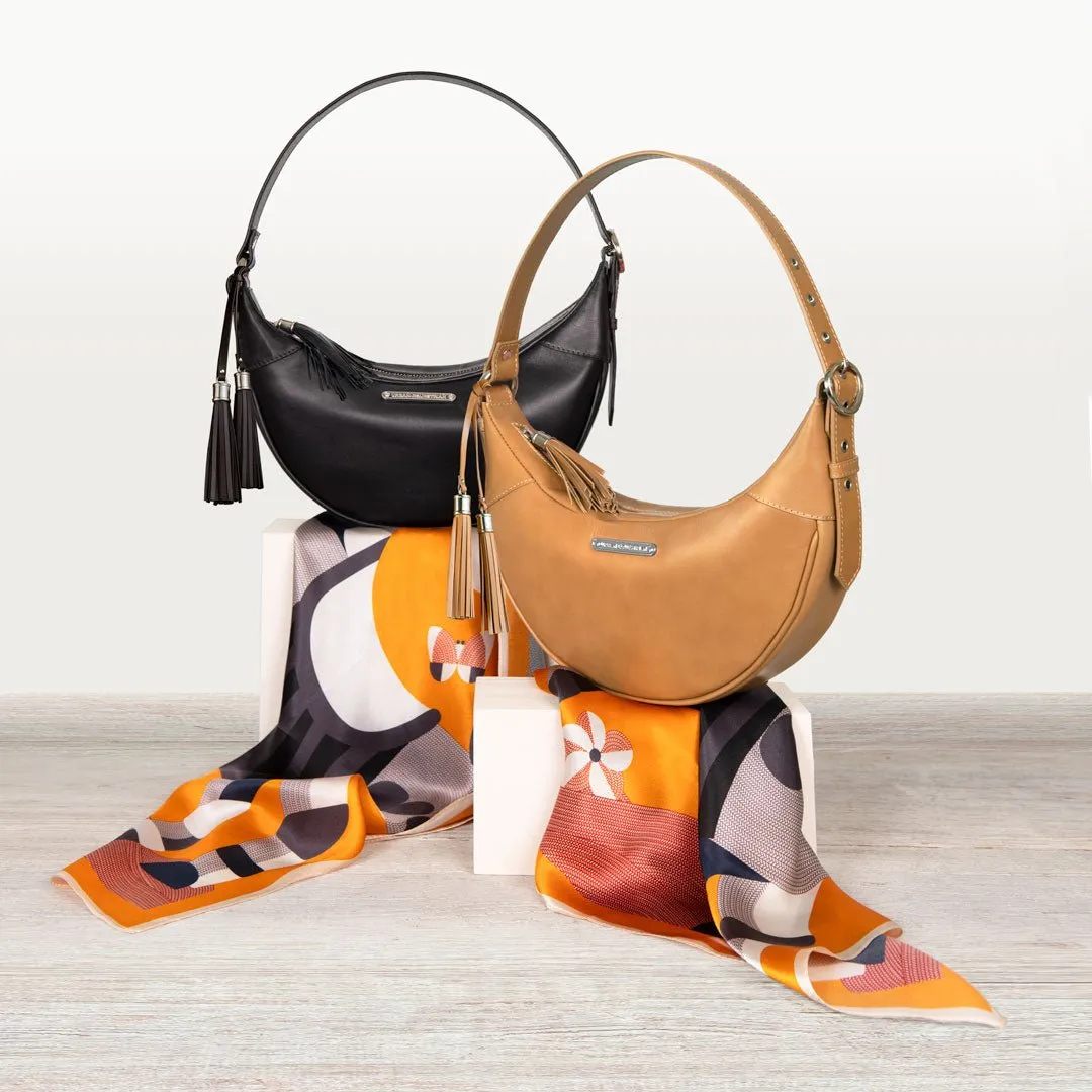 Elle - Equestrian Half-Moon Vanity Bag in Caramel Italian Leather