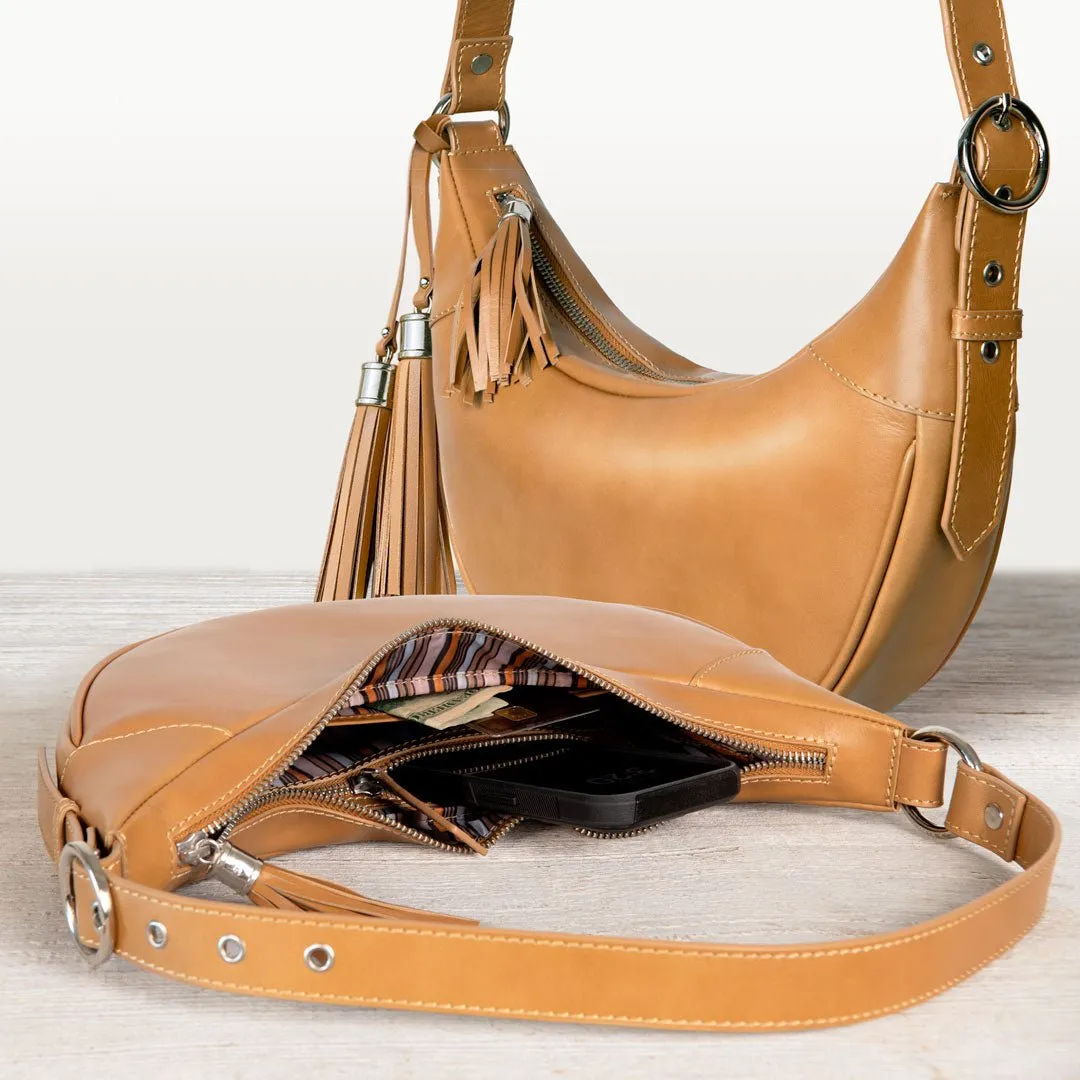 Elle - Equestrian Half-Moon Vanity Bag in Caramel Italian Leather