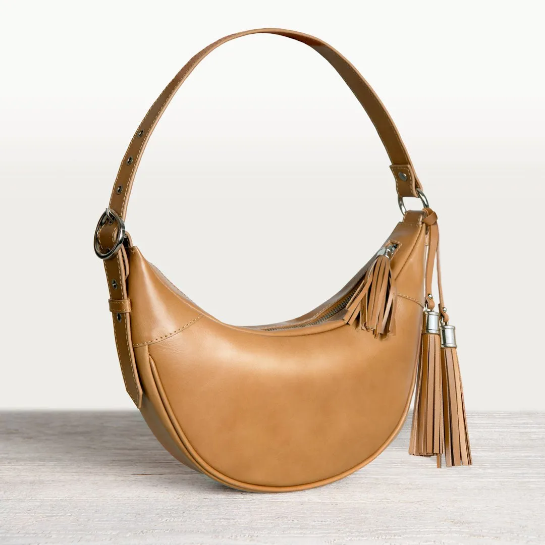 Elle - Equestrian Half-Moon Vanity Bag in Caramel Italian Leather