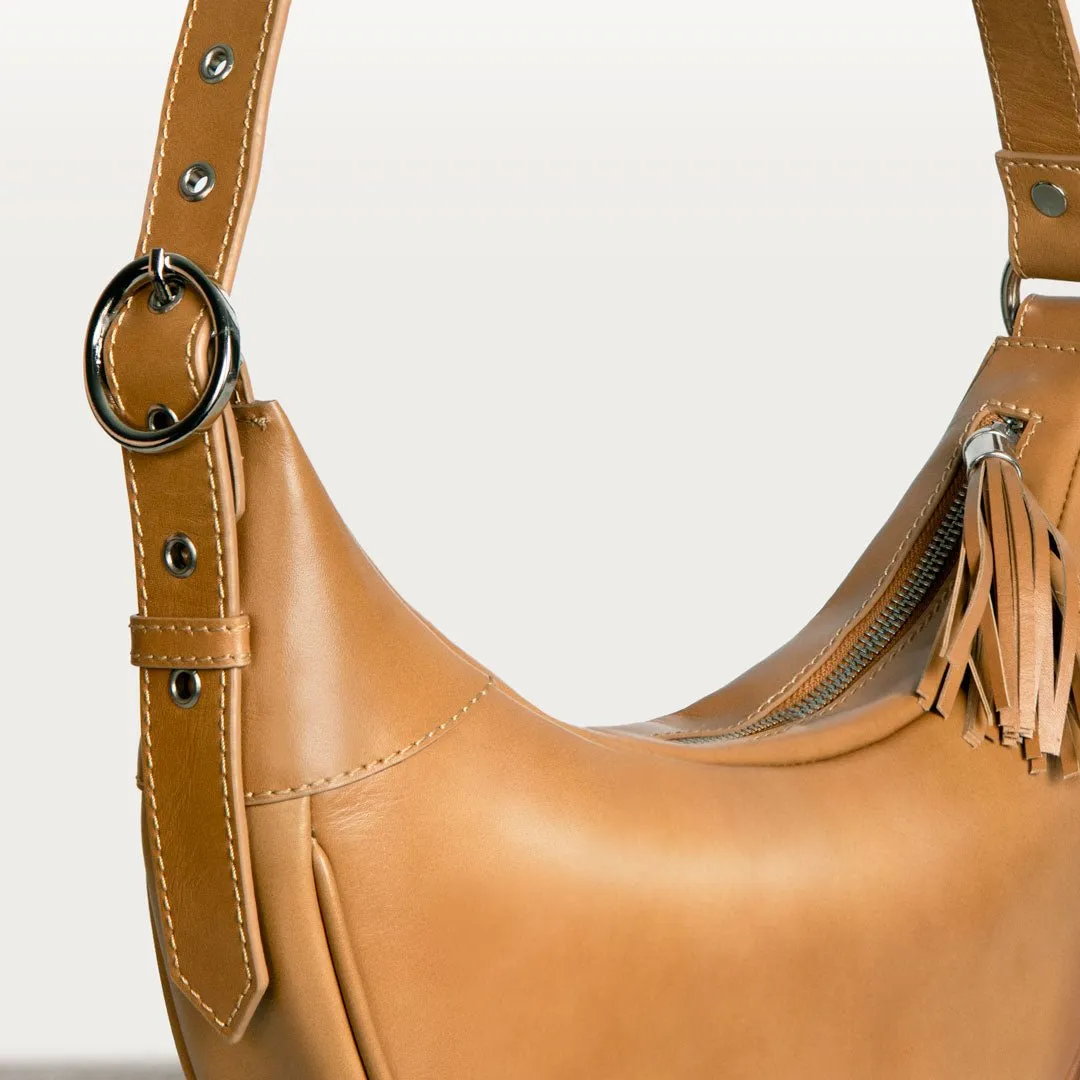 Elle - Equestrian Half-Moon Vanity Bag in Caramel Italian Leather