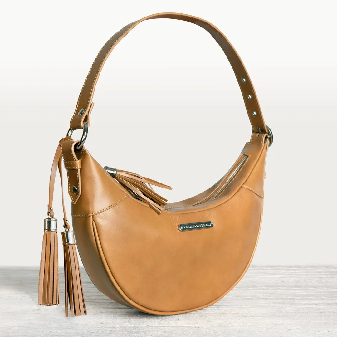 Elle - Equestrian Half-Moon Vanity Bag in Caramel Italian Leather