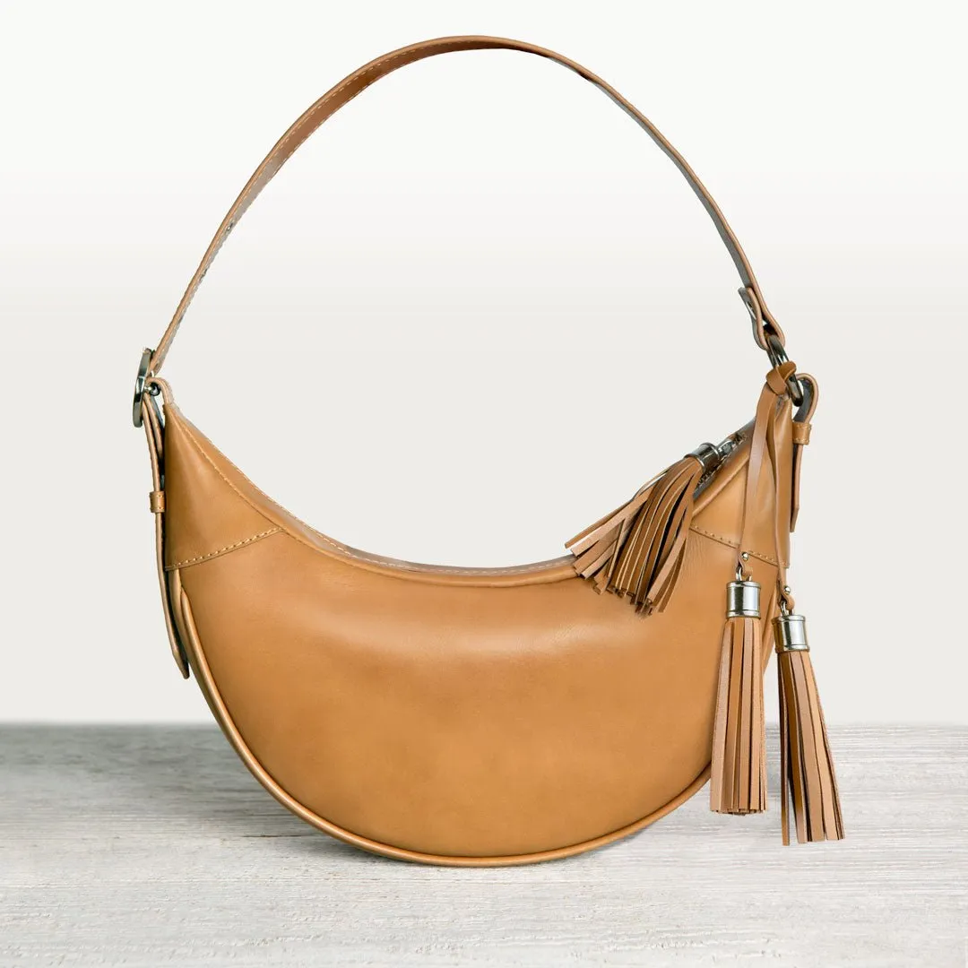 Elle - Equestrian Half-Moon Vanity Bag in Caramel Italian Leather