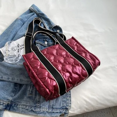 Embla Metallic Quilted Nylon Puffer Shopper Totes