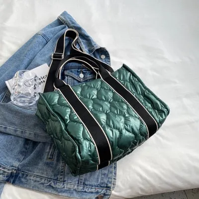 Embla Metallic Quilted Nylon Puffer Shopper Totes