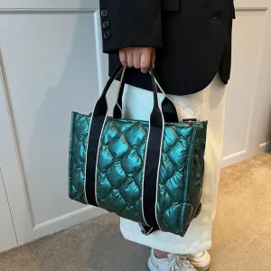 Embla Metallic Quilted Nylon Puffer Shopper Totes
