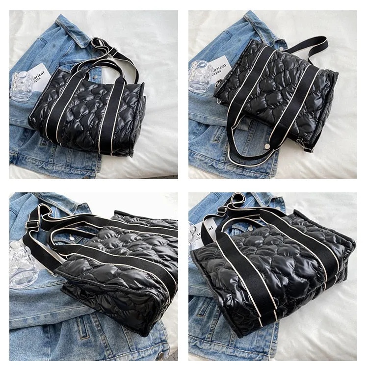Embla Metallic Quilted Nylon Puffer Shopper Totes