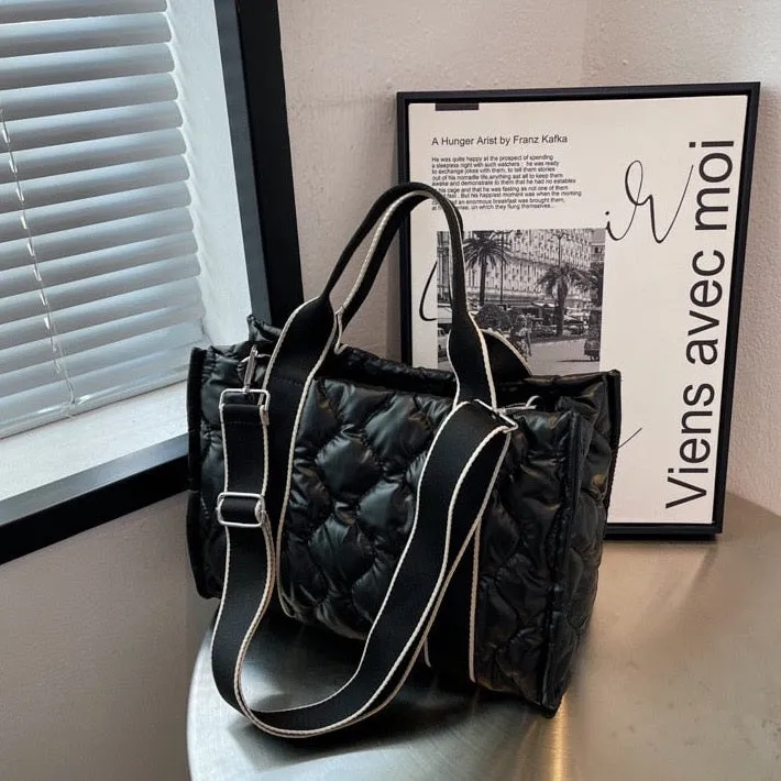 Embla Metallic Quilted Nylon Puffer Shopper Totes