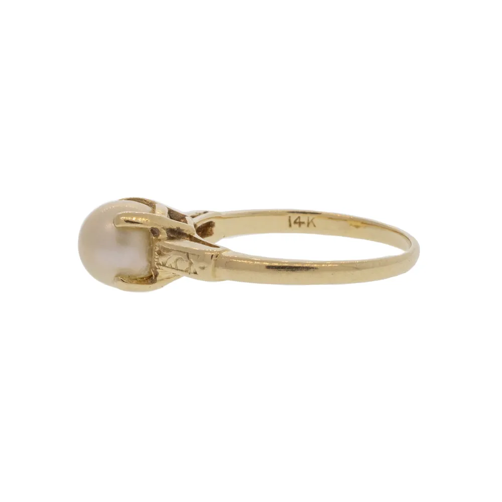 Engraved Akoya Pearl Solitaire Ring