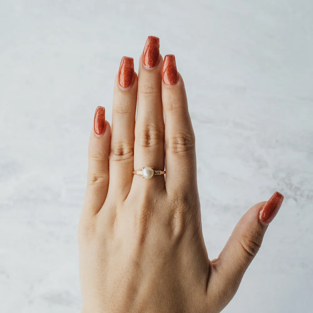 Engraved Akoya Pearl Solitaire Ring