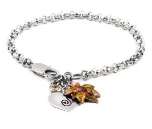 Engraved Autumn Leaves Charm Bracelet, with Monogram