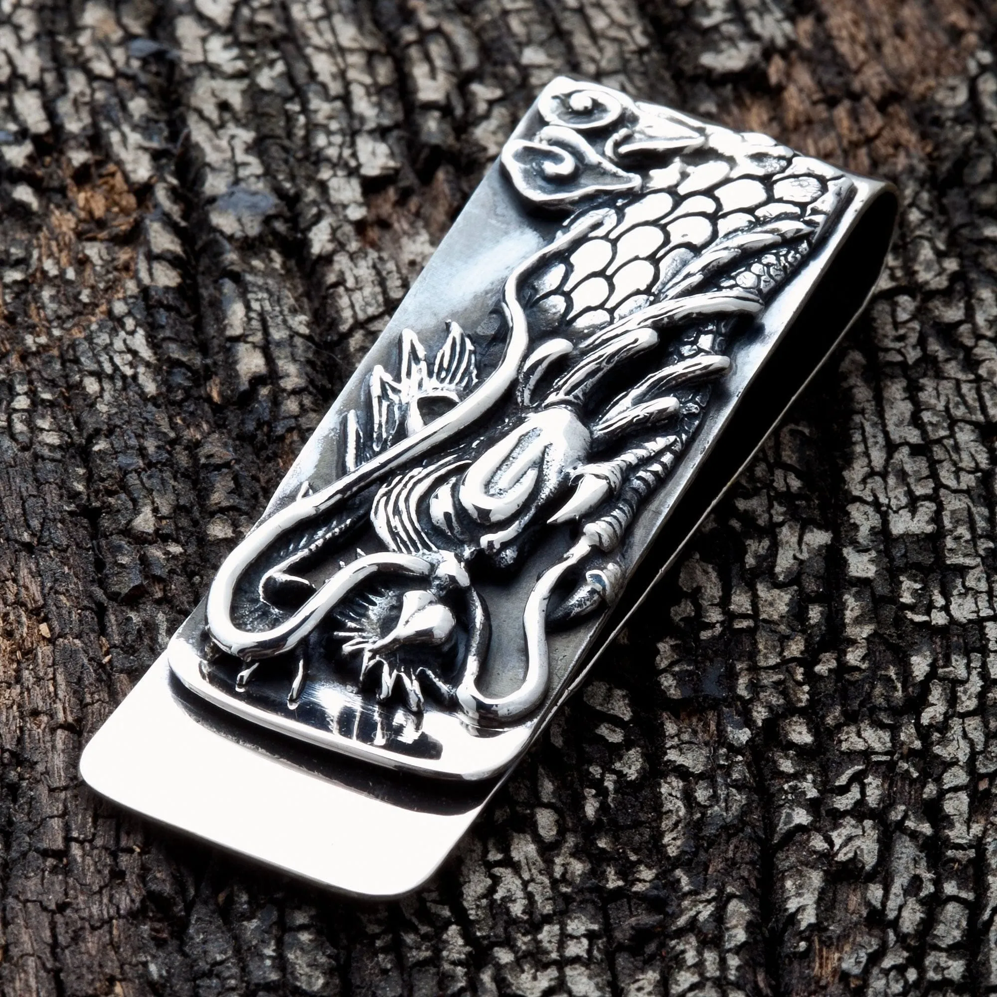 Engraved Dragon Sterling Silver Money Clip
