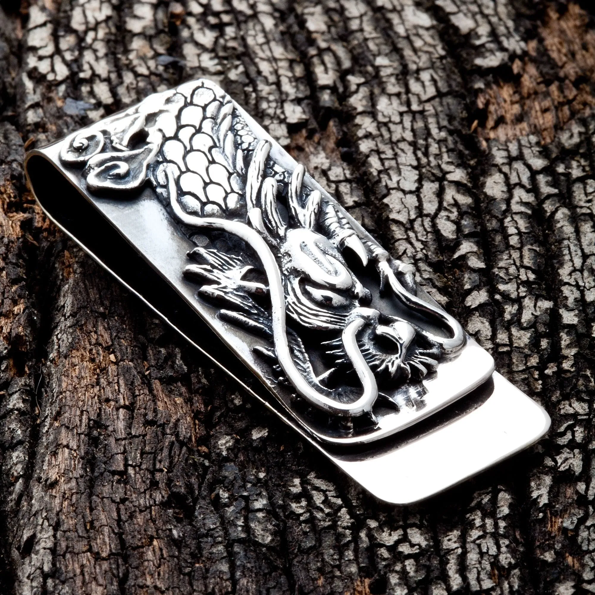 Engraved Dragon Sterling Silver Money Clip