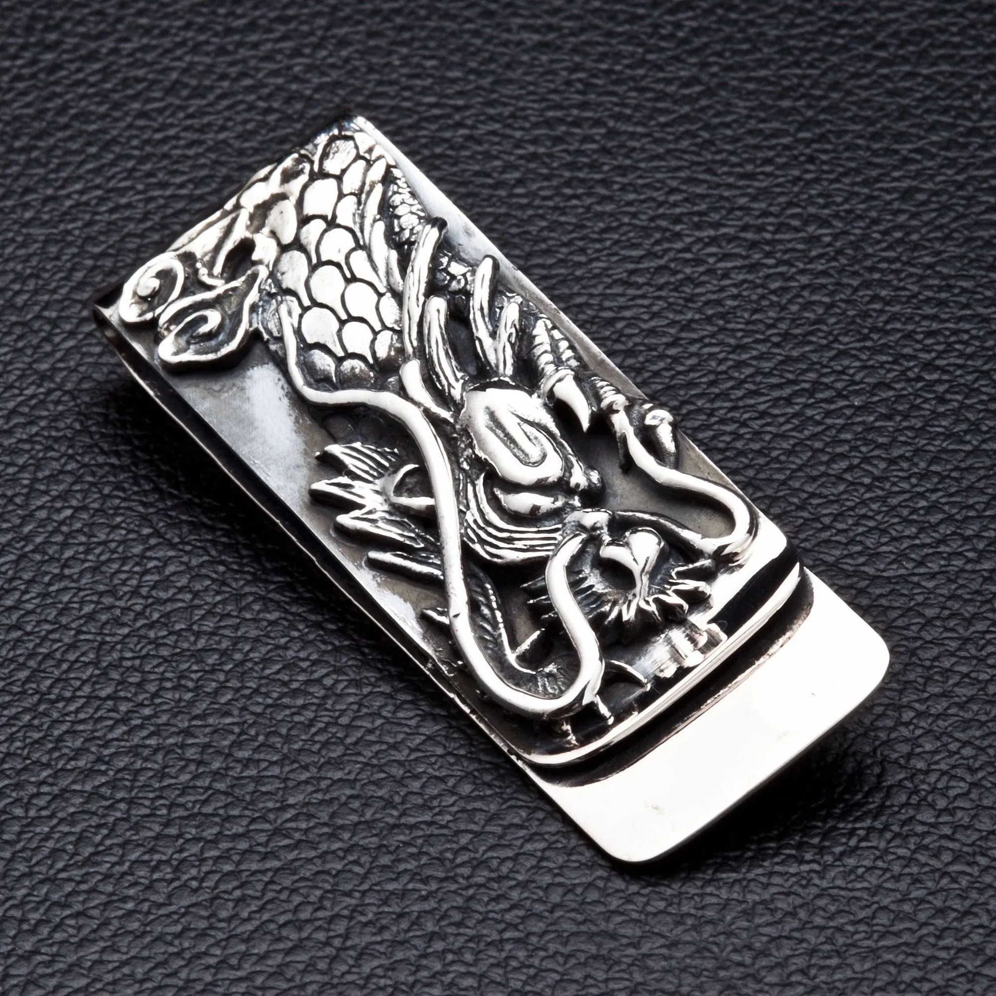 Engraved Dragon Sterling Silver Money Clip
