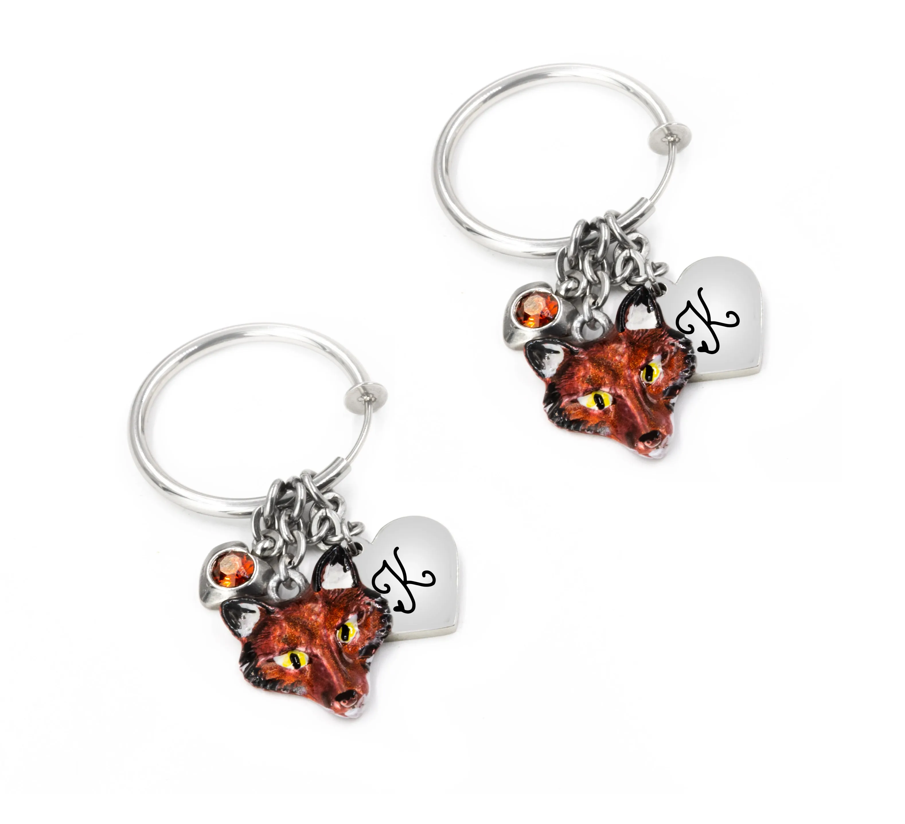 Engraved Fox Hoop Earrings with initial
