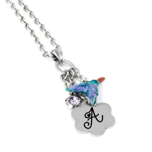 Engraved Hummingbird Necklace with Personalized Initial