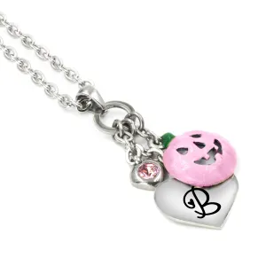Engraved Pink Pumpkin Necklace with Personalized Initial