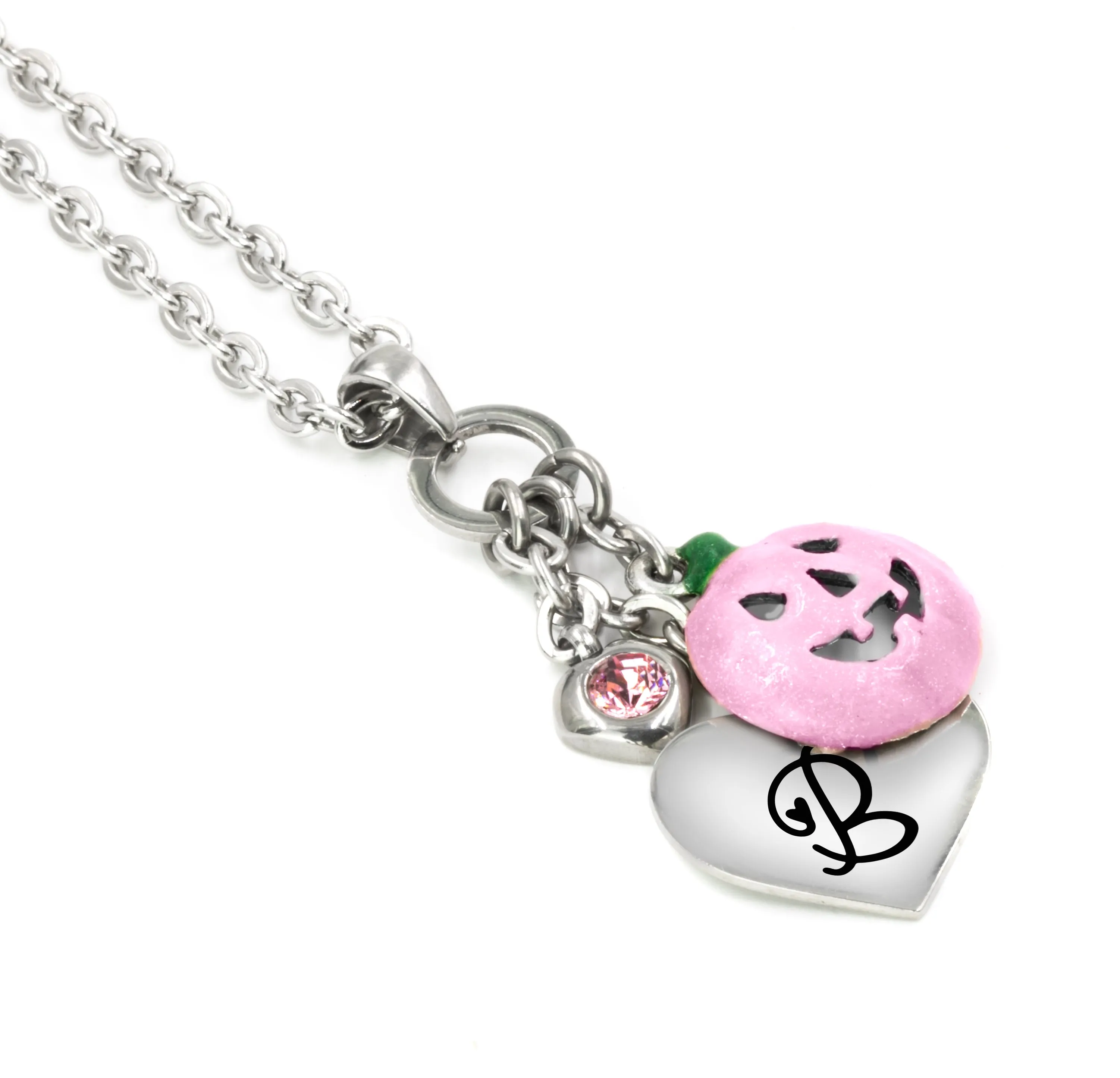 Engraved Pink Pumpkin Necklace with Personalized Initial