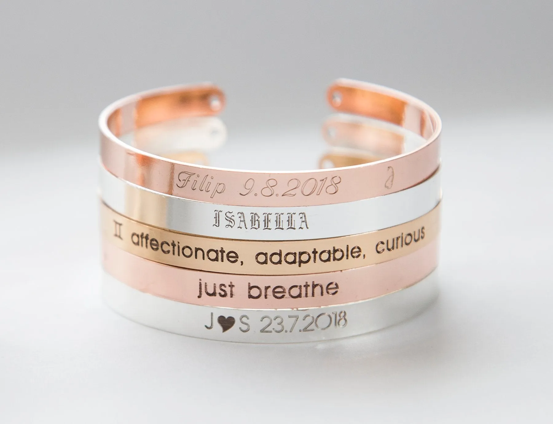 Engraved Roman Numerals Cuff Bracelet - Customizable Anniversary Gift