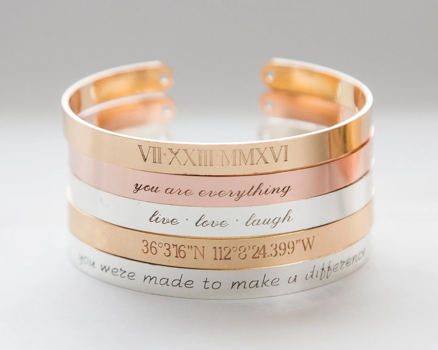 Engraved Roman Numerals Cuff Bracelet - Customizable Anniversary Gift