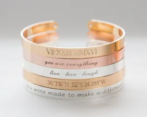 Engraved Roman Numerals Cuff Bracelet - Customizable Anniversary Gift